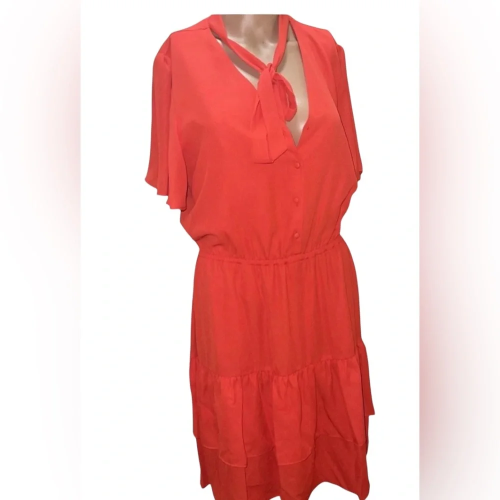 NANETTE LEPORE FIT & FLARE DRESS WOMEN ORANGE RUFFLE SHORT SLEEVES SIZE 10 TEN *